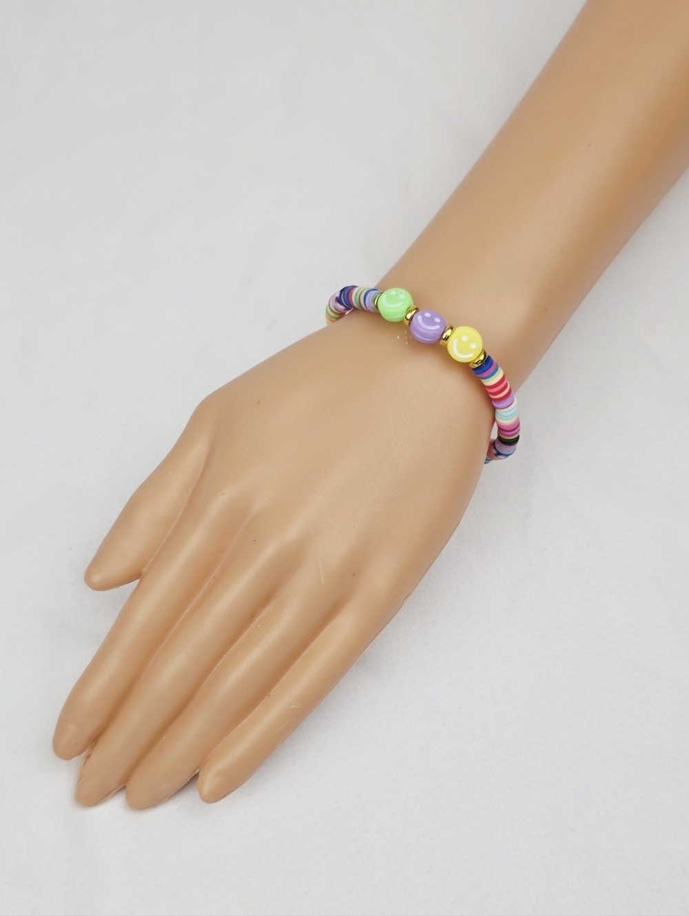 Handmade Clay Bead Multi Color Smiley Face  Bracelet